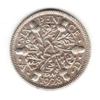 1928 Great Britain George V Silver Sixpence.  Unc.