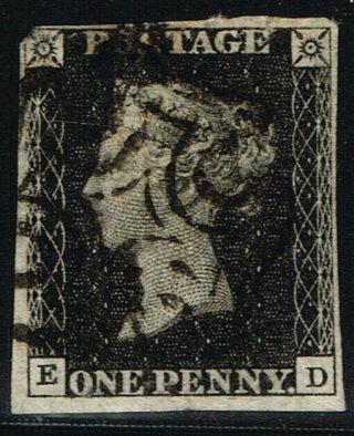 Gb Great Britain 1 Penny Black Fine (ber3,  7