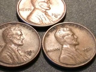 1931 - P,  D,  S Lincoln Wheat Cent (three Coins)