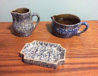 Beaumont Brothers Pottery.  Bbp.  2 - Creamers.  1 - Soap Dish
