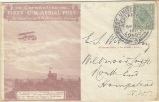 Gb Kgv 1911 First Aerial Post Cover To Hampstead Postal History - Vfu J4281