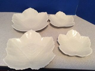 Four Vintage Belleek Irish Porcelain Leaf Candy Dish Bowl