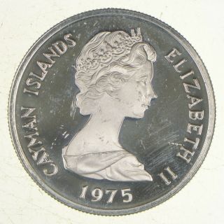 Silver - World Coin - 1975 Cayman Islands 1 Dollar World Silver Coin 18.  3g 221