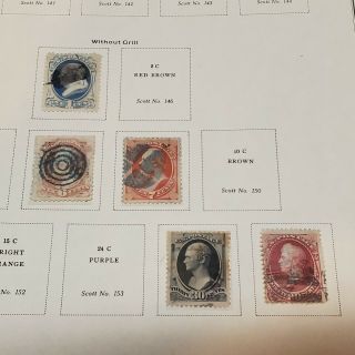 Postage Stamp Stamps 1870 1 6 7 30 90 Cents Scott 145 148 149 154 155