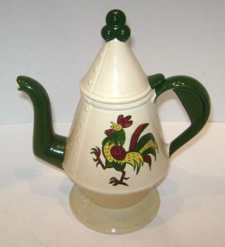 Vintage Metlox California Poppytrail Vernon Green Rooster Teapot