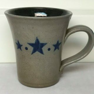 Rowe Pottery Salt Glazed Coffee Mug Star 4 " 2006 Cobalt Blue Stamped