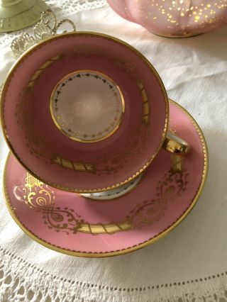 Gorgeous Pink Gold Gilded Copeland Spode Tea Cup & Saucer England