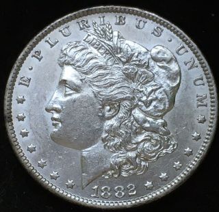 Scarce Au 1882 - O/s Morgan Silver Dollar.  Vam 4 Recessed Early Die State Eds.