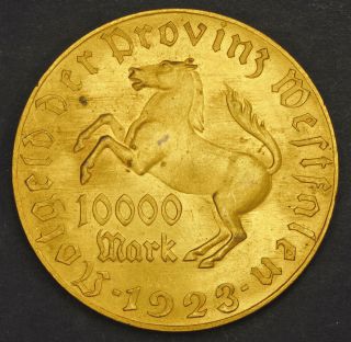 1923,  German States,  Westphalia.  Emergency Coinage.  Large 10,  000 Mark Coin.  Unc