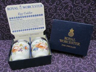 Vintage Boxed Set Royal Worcester Porcelain England Egg Coddlers Floral Design