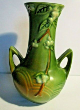 Vintage Roseville Art Pottery Vase Green Snowberry Iv2 - 7