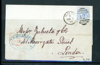 A25 Gb In Malta Cover To London 1881 2 1/2d Plate 20 (o659)