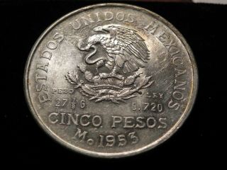 1953 Mexico Hidalgo.  720 Silver Cinco (5) Pesos