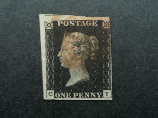 Gb 1840 Victoria 1d Penny Black Imperf Stamp - 3 Margins - - See