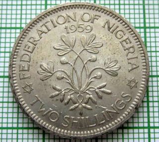 Nigeria British West Africa Elizabeth Ii 1959 2 Shillings,  Peanut Plant,  Aunc