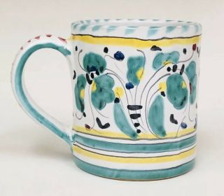 Deruta Italy Dipinto A Mano Pottery Yellow Aqua Rooster Coffee Mug Cup Euc