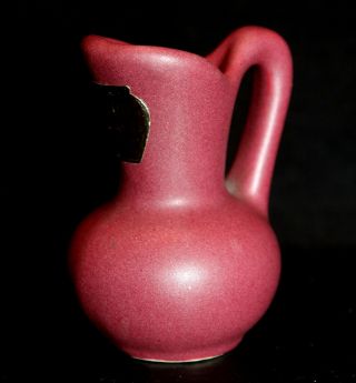 Vintage Niloak Art Pottery Miniature Pitcher Ewer W Sticker Label Plum Red Glaze