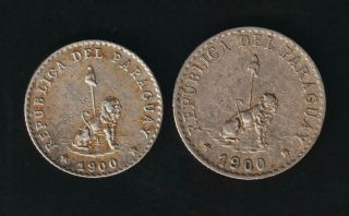 Paraguay 10 And 20 Centavos 1900,  Copper Nickel.  Fine