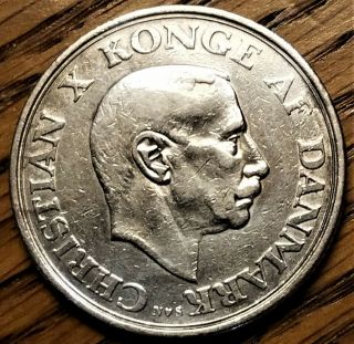 1945 Denmark 2 Kroner Very Fine Silver Coin 60th Birthday Of King Christian X