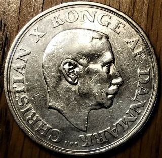 1945 Denmark 2 Kroner Very Fine Silver Coin 60th Birthday of King Christian X 2
