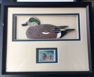 Ducks Unlimited $5 Stamp Framed With Duck Sculpture 1996