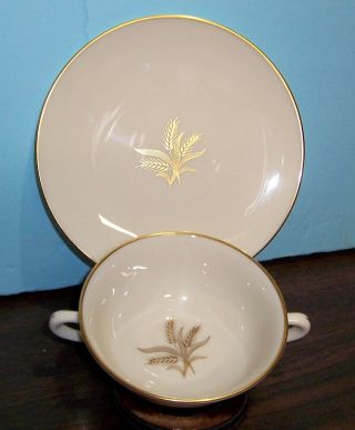 Lenox Wheat Cream Soup Bowl And 7 " Saucer / Dessert Plate Gold Seal