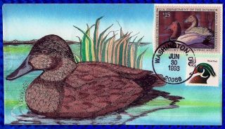 Linda Geerlings H/d,  Hand Painted Ooak : 1993 Federal Duck W/$15 Feature Stamp