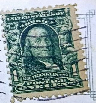 1907 Benjamin Franklin 1 Cent Stamp Series 1902,  Nov.  5,  1907 Shreveport La