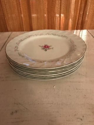 Vintage Royal Swirl Fine China Japan Pink Rose Set Of 5 Salad Plates 7 5/8 "