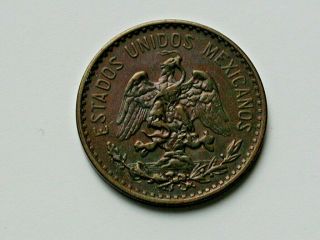 Mexico 1928 2 Centavos Bronze Coin With Eagle Coat Of Arms