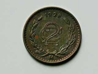 Mexico 1928 2 CENTAVOS Bronze Coin with Eagle Coat of Arms 2