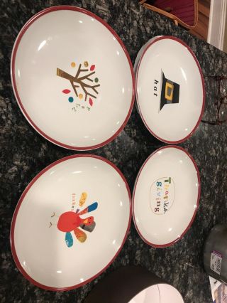 Nib Set 4 Pottery Barn Kids Thanksgiving Turkey Dinner Plates Ceramic 4 Designs