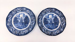 Set of 4 Liberty Blue by STAFFORDSHIRE Ironstone Independence Hall Dinner Plates 2