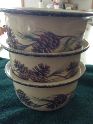 Set Of 3 Northwoods Home & Garden Party Pinecone Bowls Euc Made In Usa 2004