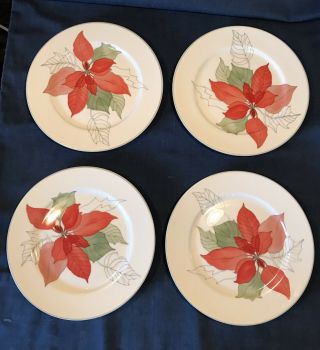 Set Of 4 Block Spal Poinsettia Dessert Plates - Mary Lou Goertzen - 1982