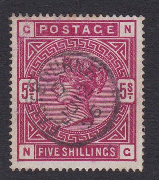 Gb.  Qv.  1883 - 1900.  Sg 181,  5/ - Crimson.  Eastbourne Cds.
