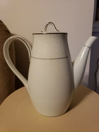 Noritake White Buckingham Silver Trim Teapot Tea Pot 9 " Tall W/ Lid