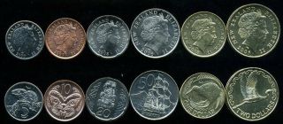 Zealand Set Of 6 Coins 5 10 20 50 Cents 1 2 Dollar 2000 - 2008 Km 116 - 121 Unc