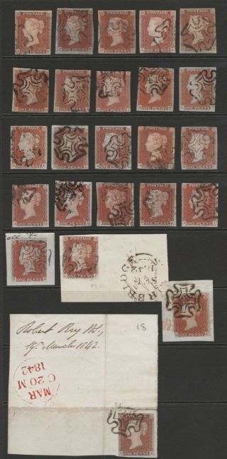 1841 Sg8 1d Red Brown (shades) Maltese Cross Selection