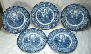5 Staffordshire Liberty Blue 10 " Dinner Plates Independence Hall