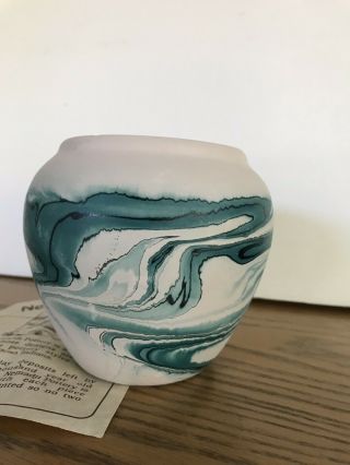Vintage Turquoise Swirl Nemadji Pottery Vase Design Euc