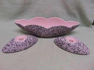 Vintage Shawnee Kenwood Pottery 2112/2113 Pink & Black Splatter Console Set