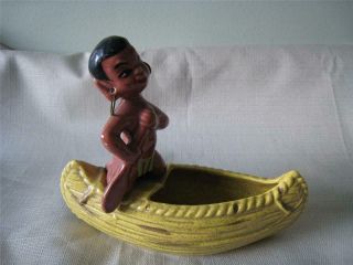 Hollywood Ceramics California Canoe Planter Polynesian Ethnic Asian Hawaiian Man