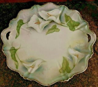 Gorgeous Hand Painted Rs Prussia Cake Plate With Lilies