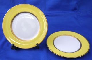 2 Carole Stupell Mcm 6.  25 " Porcelain Dessert,  Bread Plates.  Yellow,  White & Gold
