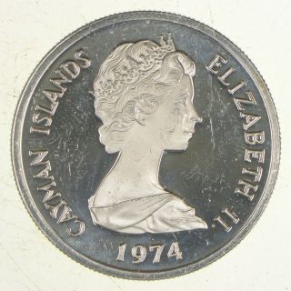 World Coin - 1974 Cayman Islands 1 Dollar - World Silver Coin 18.  1 Grams 222