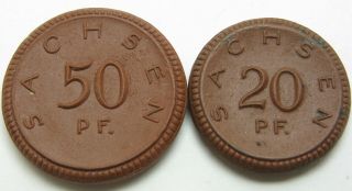 Germany (saxony) 20,  50 Pfennig 1921 - Porcelain - 2 Coins.  - 1171