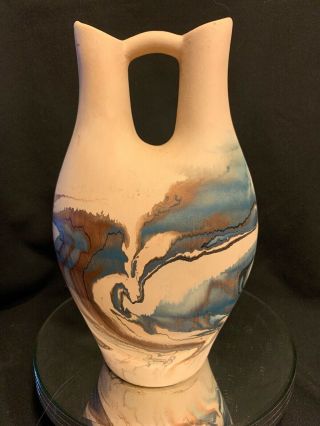 Vintage Nemadji Usa Pottery 10 " H.  Wedding Vase In Blues,  Brown,  Tan And Black