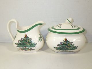 Vintage Spode Christmas Tree Pattern Cream And Sugar Set Made In England Ex Cnd