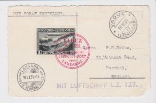 Liechtenstein Stamps 1931 Graf Zeppelin Flight Card To Uk With Lausanne Cachet
